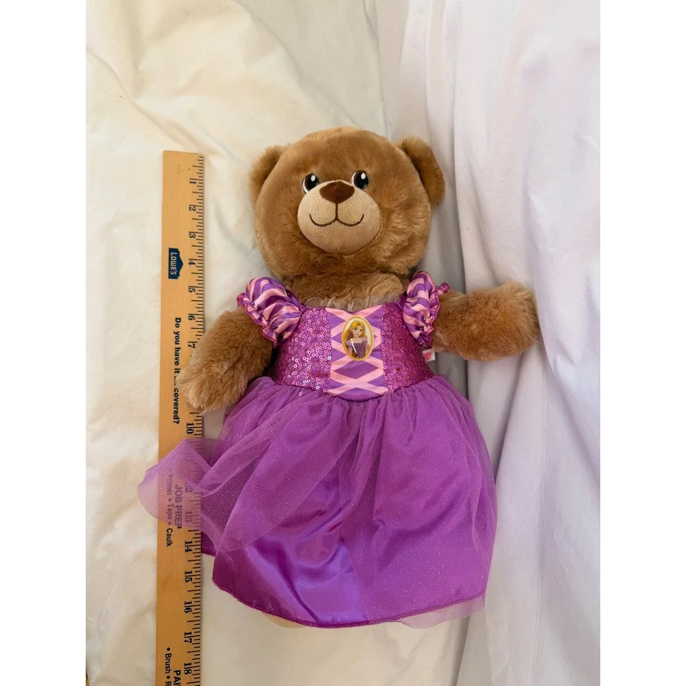 Build-A-Bear Disney Princess Rapunzel Teddy Bear Brown Plush Purple Sequin Dress